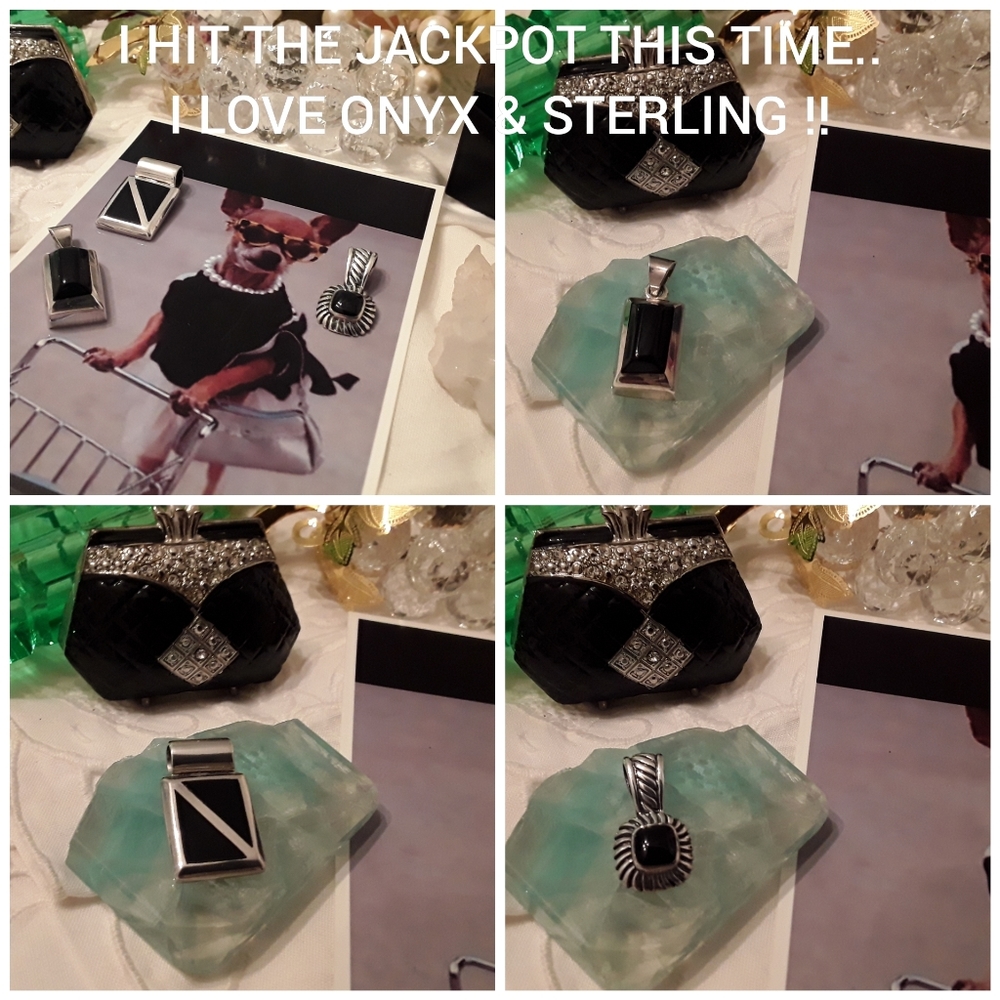 NEW  "LOT OF THREE" 925  STERLING & ONYX  PENDANTS